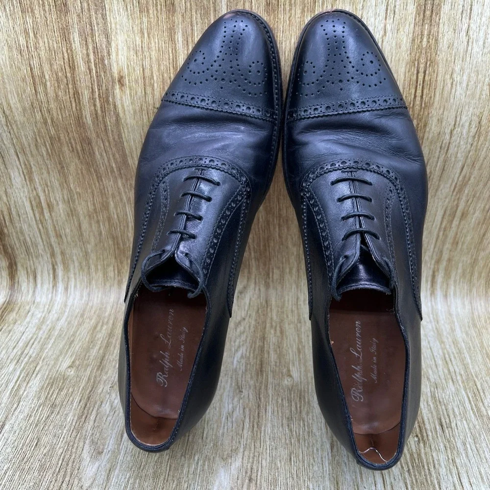 Ralph Lauren Purple Label Oxford Men's Size 8 D Black Leather Made In Italy